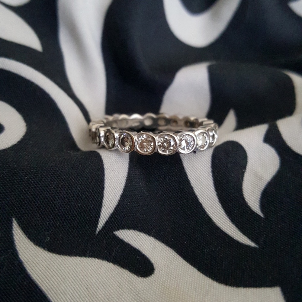 1ct Moissanite, 14k white gold eternity band